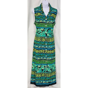 R&K Floral Sheath Dress Size 14W Unlined Lightweight Blue Green Mosaic Tropic